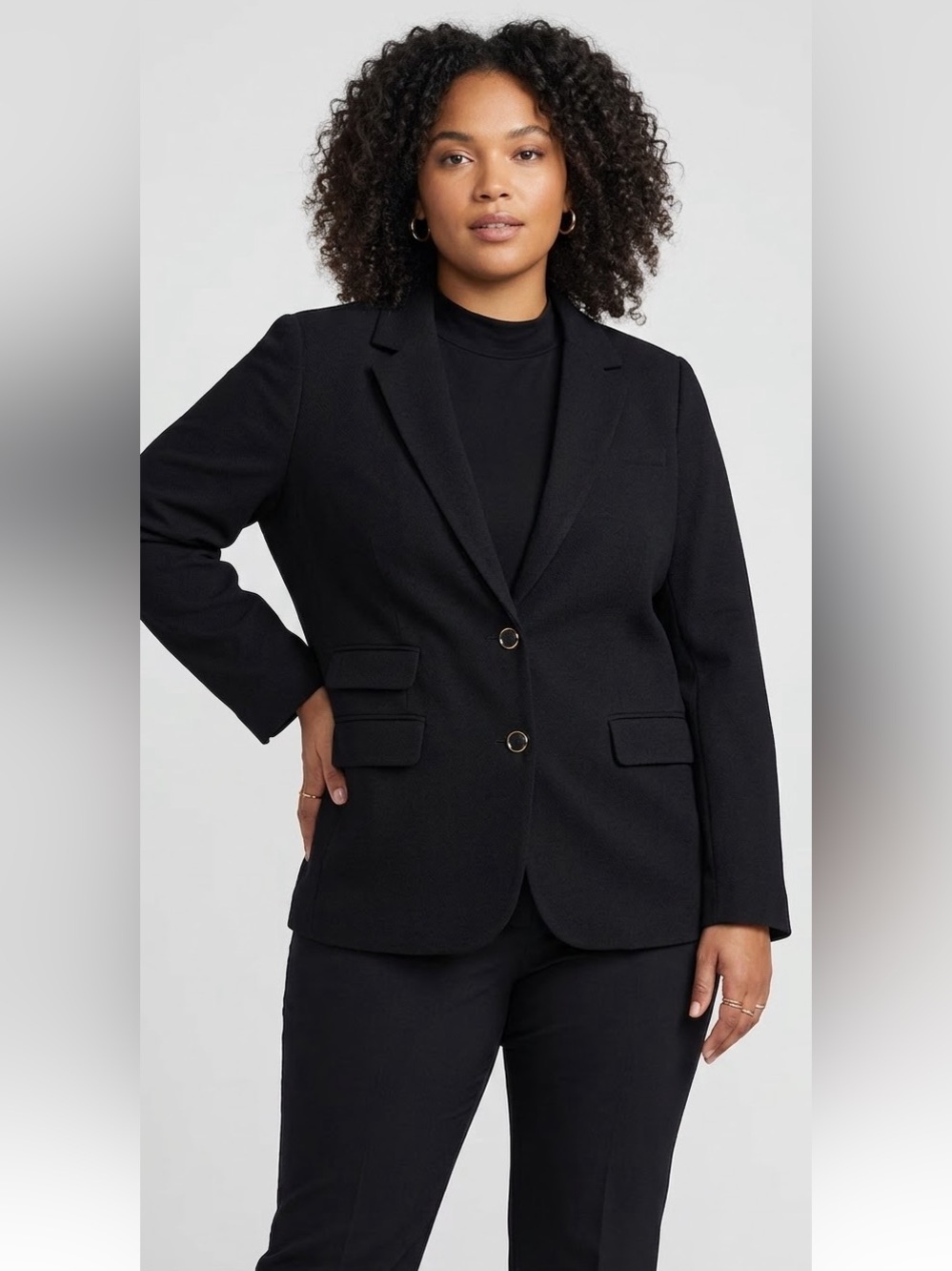 Lord & Taylor Woman Black 2-Button Blazer Suit Jacket Size 14W Gold Accent